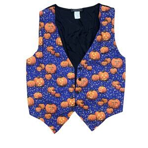 Vintage 90s Robyn-Lyn Halloween Vest Jack o lantern pumpkins Women’s Large